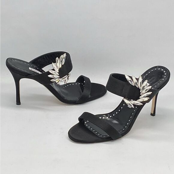 Manolo Blahnik Chivela 90MM Crystal-Embellished Satin Sandals - Picture 5 of 11